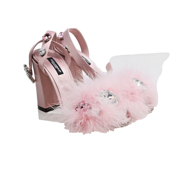 “DOLCE & GABBANA Pink Turkey Feather Crystal Embellished Sandals – Size 37.5” - Picture 8 of 16